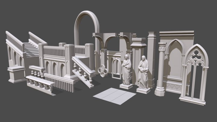 Gothic Interior Kit (Mid-Poly) 3D Model